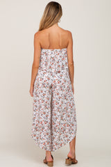 Ivory Floral Split Hem Strapless Maternity Jumpsuit