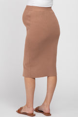 Mocha Sweater Knit Split Back Maternity Midi Skirt