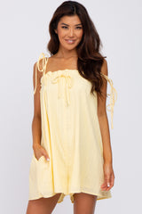 Yellow Shoulder Tie Ruffle Square Neck Maternity Romper