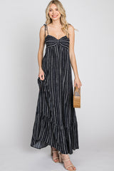 Black Printed Tie Strap Maxi Dress