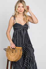 Black Printed Tie Strap Maxi Dress