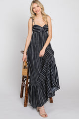 Black Printed Tie Strap Maxi Dress