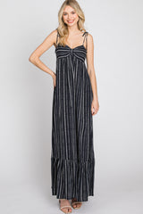 Black Printed Tie Strap Maxi Dress