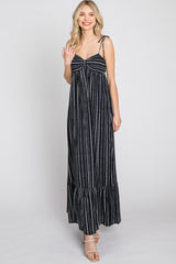 Black Printed Tie Strap Maxi Dress