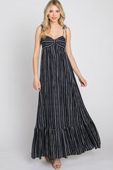 Black Printed Tie Strap Maxi Dress