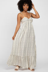 Ivory Printed Tie Strap Maxi Dress