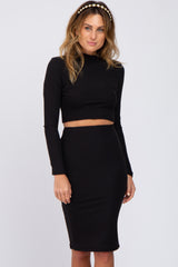 Black Mock Neck Top Skirt Set