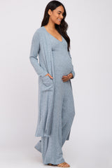 Heather Blue Sleeveless Jumpsuit Cardigan Maternity Set