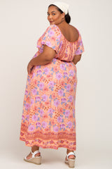 Coral Floral Short Sleeve Plus Maternity Maxi Dress