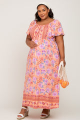 Coral Floral Short Sleeve Plus Maternity Maxi Dress