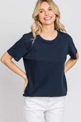 Navy Oversized Short Sleeve Top