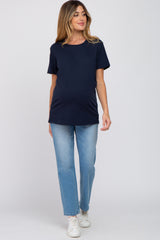 Navy Oversized Short Sleeve Maternity Top