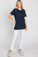 Navy Oversized Short Sleeve Top