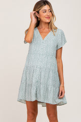 Sage Animal Print Button Down Tiered Maternity Dress