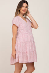 Mauve Animal Print Button Down Tiered Maternity Dress