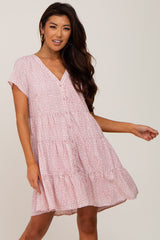 Mauve Animal Print Button Down Tiered Dress