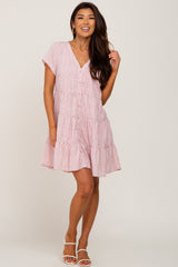 Mauve Animal Print Button Down Tiered Dress