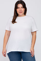 White Solid Short Sleeve Plus Maternity Top