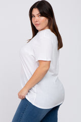 White Solid Short Sleeve Plus Top