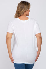 White Solid Short Sleeve Plus Maternity Top