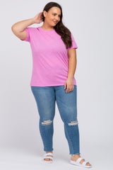 Pink Heathered Short Sleeve Plus Top