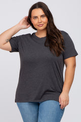 Charcoal Heathered Short Sleeve Plus Maternity Top