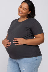 Charcoal Heathered Short Sleeve Plus Maternity Top