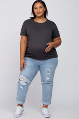 Charcoal Heathered Short Sleeve Plus Maternity Top