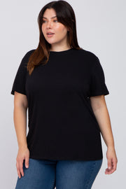 Black Solid Short Sleeve Plus Top