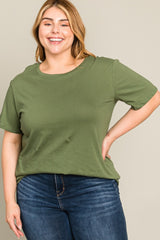 Olive Solid Short Sleeve Plus Top