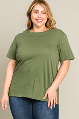 Olive Solid Short Sleeve Plus Top