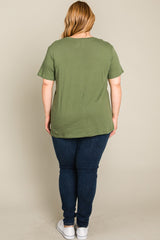 Olive Solid Short Sleeve Plus Top