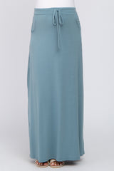 Blue Drawstring Maternity Maxi Skirt