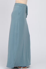 Blue Drawstring Maxi Skirt