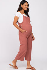 Rust Striped Wide Leg Cropped Maternity Overalls