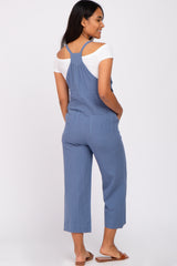 Blue Striped Wide Leg Cropped Maternity Overalls