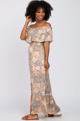 Multi-Colored Floral Ruffle Layered Off Shoulder Maxi Dress