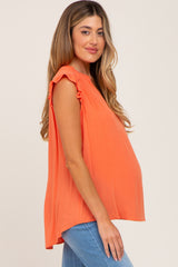 Orange Ruffle Accent Split Neck Maternity Blouse