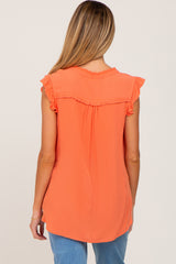 Orange Ruffle Accent Split Neck Maternity Blouse