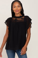 Black Swiss Dot Ruffle Lace Blouse