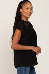 Black Swiss Dot Ruffle Lace Blouse