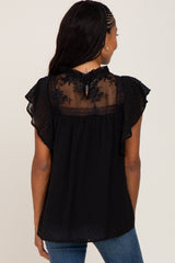 Black Swiss Dot Ruffle Lace Blouse