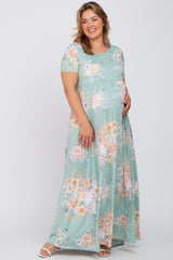 Mint Green Floral Short Sleeve Maternity Plus Maxi Dress