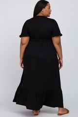 Black Solid Ruffle Maternity Plus Maxi Dress