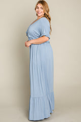 Light Blue Solid Ruffle Plus Maxi Dress