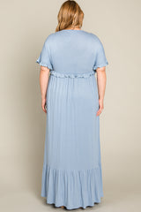 Light Blue Solid Ruffle Plus Maxi Dress