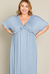 Light Blue Solid Ruffle Plus Maxi Dress