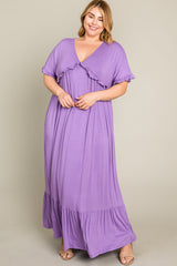 Lavender Solid Ruffle Plus Maxi Dress