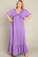 Lavender Solid Ruffle Plus Maxi Dress