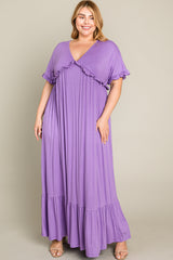 Lavender Solid Ruffle Plus Maxi Dress